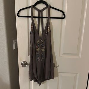 LUSH olive green embroidered romper (size small)